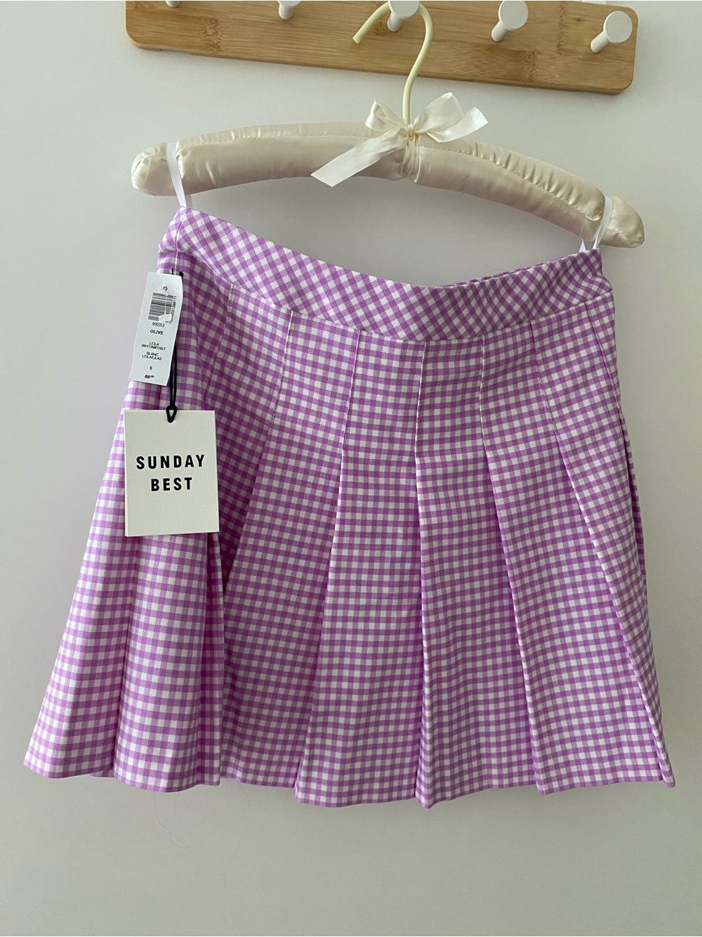 Aritzia Lavender Gingham Pleated Mini Skirt